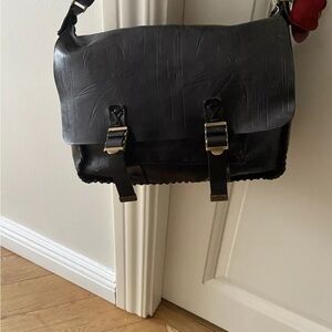 Valentino Garavani Embossed Black Leather Messenger Bag